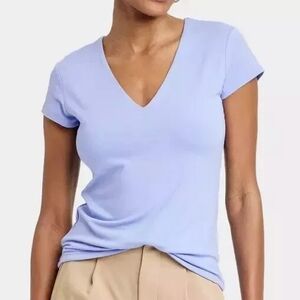 NWT - Light Blue Double Lined V-Neck Women's Top - Size Small